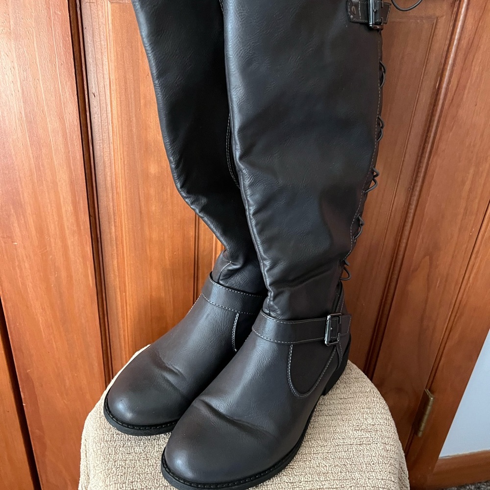 Grey Boots with Mock Lace Up